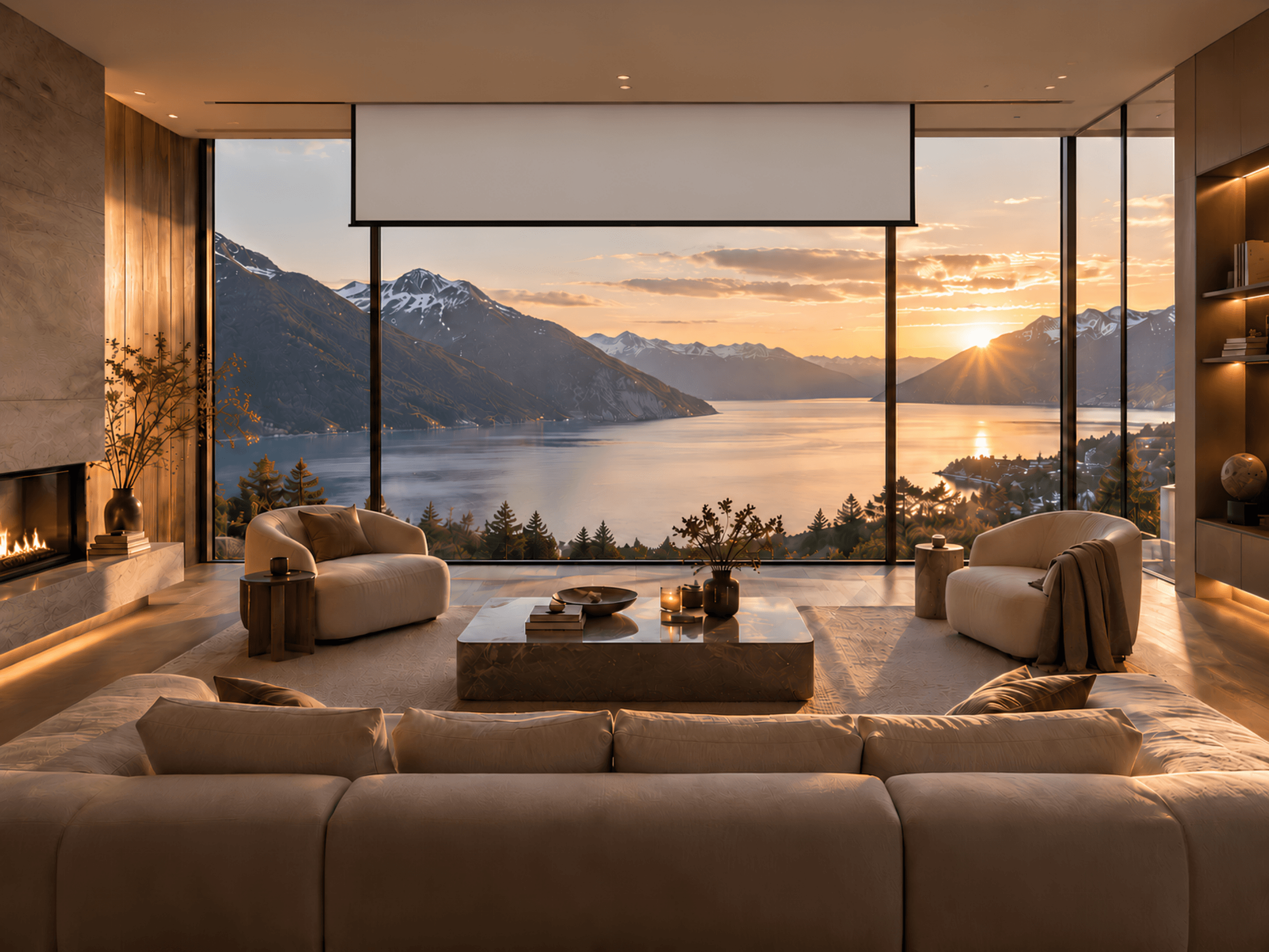 Motorised screen slowly rising from low console