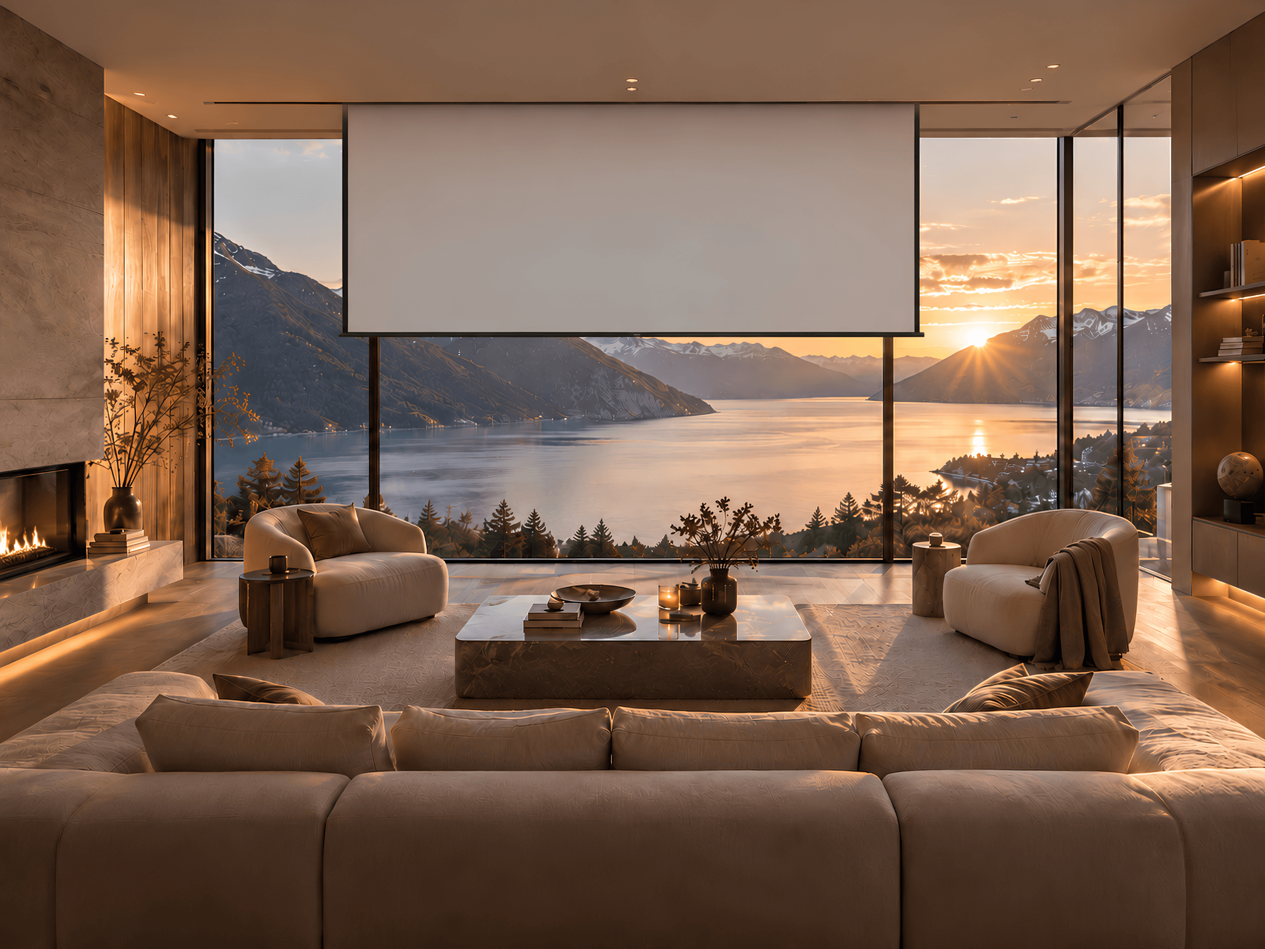 Motorised screen extending to half height with tensioned surface